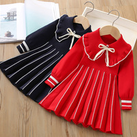 Autumn/Winter Girls' Clothing 1-5 Y Children's Big Turn Down Collar Sweater Dress Baby Girls Outfit Kid's Kintted Dress