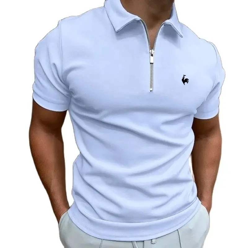 Summer Men's Exquisite Embroidered Zipper Collar Polo Shirt New Luxury Fashion Leisure Multi Functional Short Sleeved Top