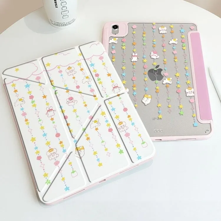 Cute Star Chain Dog Rabbit Pen Slot Tablet Case For iPad 2026 Air 8 7 6 4 3 2 1 Pro 2024 11in 12th 11 10 9 8 7 6 5th Cover