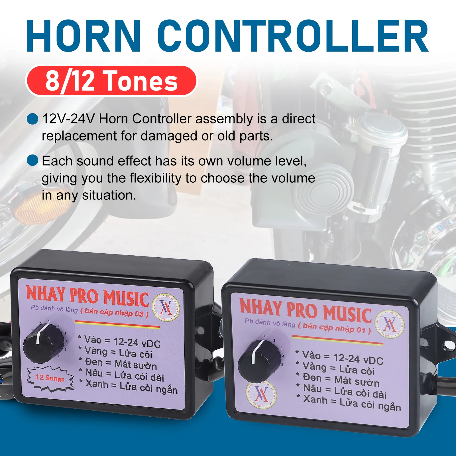 12V-24V 8 Sound and 12 Sound Musical Electronic Horn Controller 3+Pro Horn Speaker Sound Control Box Unit with Volume Switching