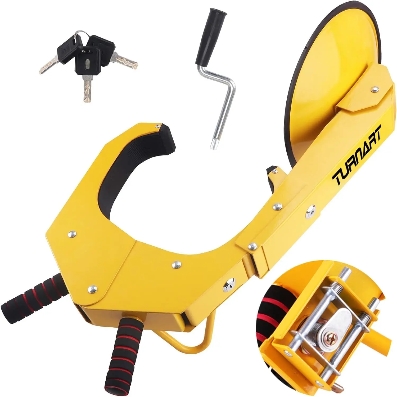 

Universal Wheel Lock Anti-Theft for Cars, SUVs, Campers, Trailers with 3 Keys and Crank in Yellow