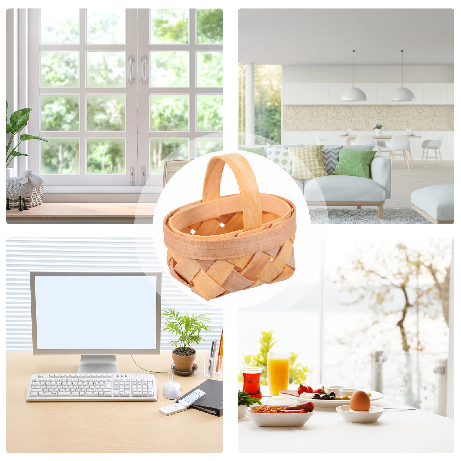 

12pcs Mini Wood Chip Baskets Hand Woven Natural Storage For Living Room Bathroom Balcony Desk Decor Small Portable Organizer