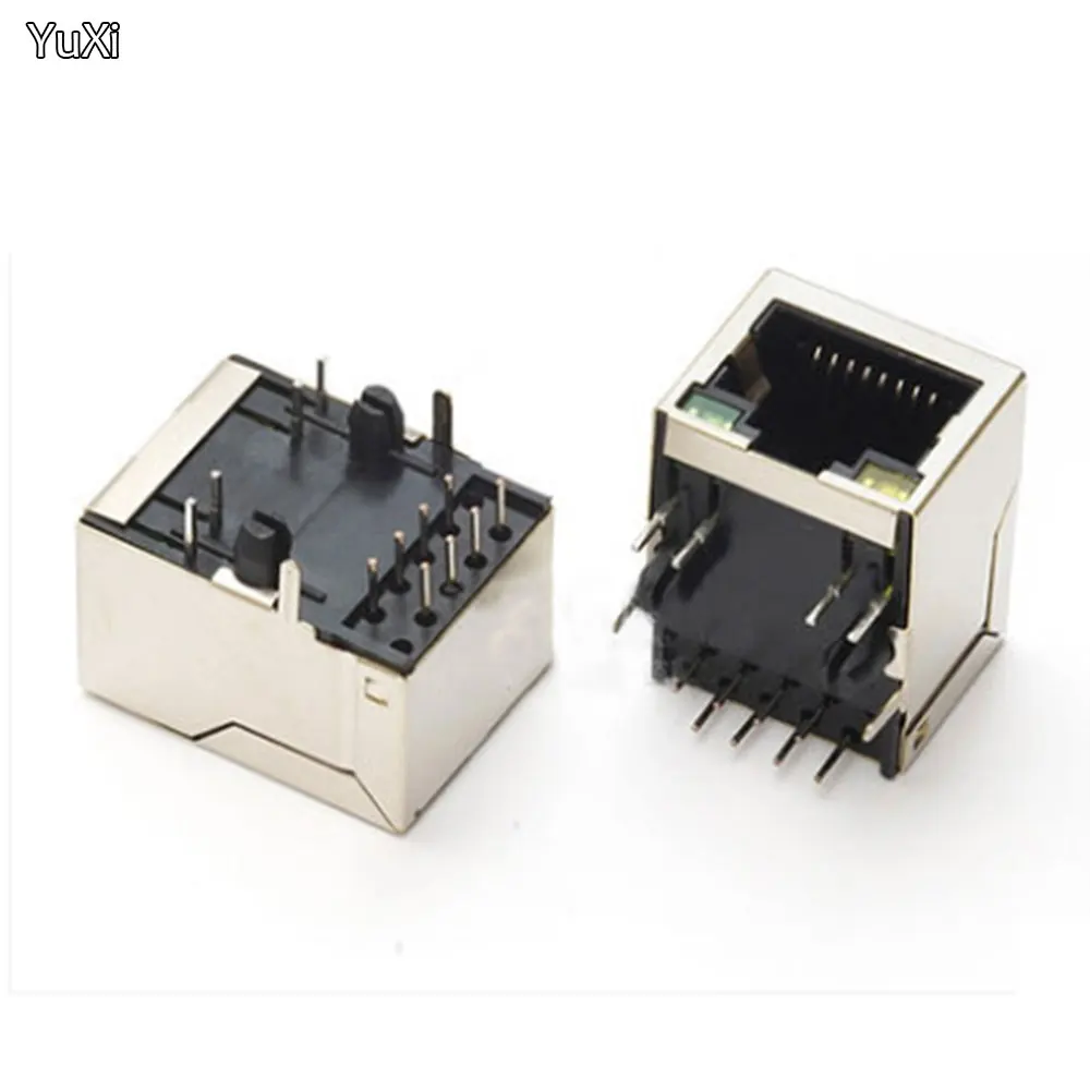 YUXI 1pcs RJ45 Femlae Socket with LED Light HR911105A HY911105A Network jack Connector Right Angle Filter Interface
