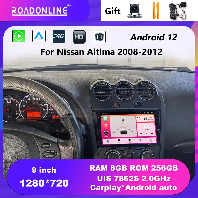 

For Nissan Altima 2008-2012 9'' Android 12 Octa Core 1280*720 4+64G Gps Autoradio Car radio with screen