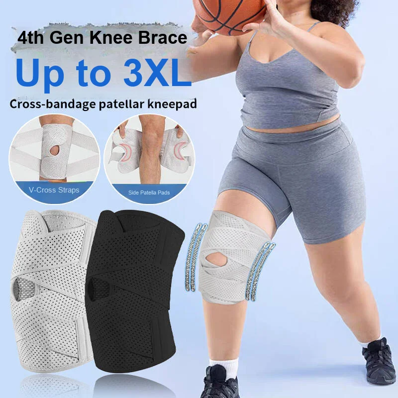 Sports Knee Brace with Mesh Design Bidirectional Pressurization 4 Spring Support Shock Absorption for Mountaineering and Sports