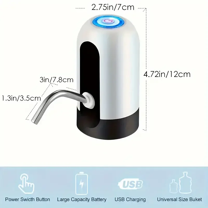 USB Rechargeable Electric Water Bottle Pump Automatic Drinking Water Dispenser with Power Switch Portable for Camping Oil pump