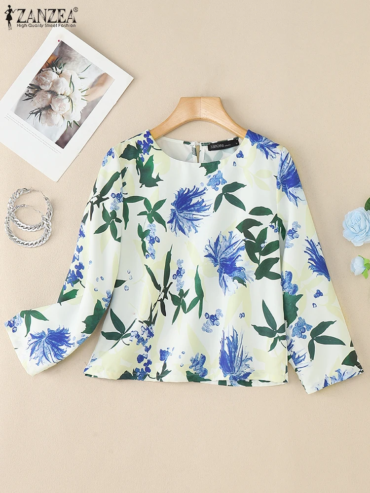 2025 ZANZEA Bohemian Blouse Oversized Women Autumn Print Shirts Fashion 3/4 Sleeve Casual Loose Tunic Tops Ladies Vintage Blusas