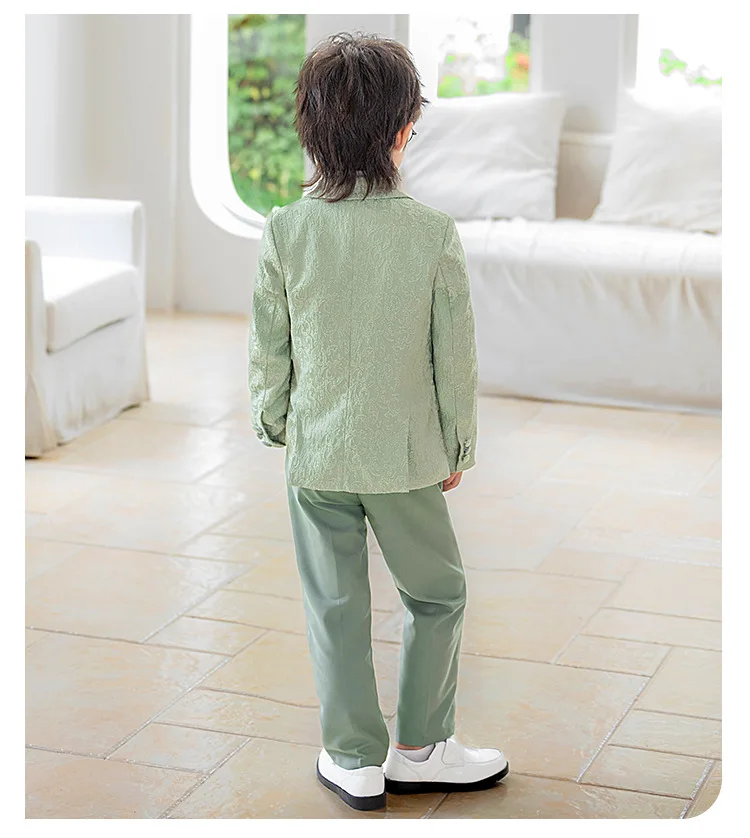 Kinder-Jungen-Jacquard-Blazer-Anzug-Set, Neujahrs-Blumenjungen-Hochzeitskostüm, Gastgeber-Outfit für Klavierauftritte, Bühnen- und Partykleidung – Detail 8