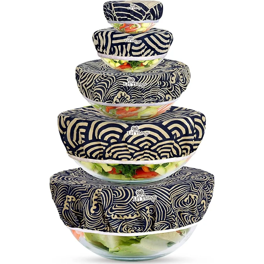 

Lil Things Beeswax Bowl Covers Reusable Wraps Set of 5 Organic Cotton Beeswax Jojoba EcoFriendly Washable Lids for Bread Proofi