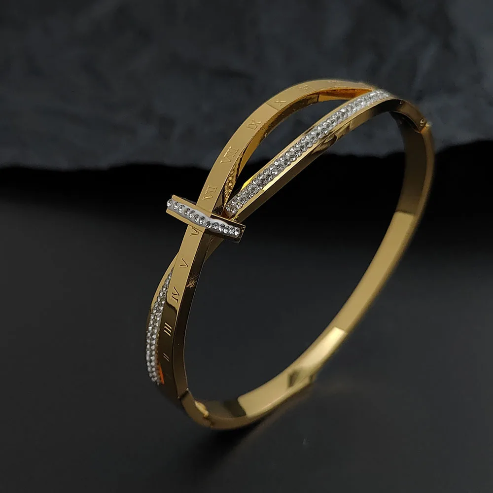 Bracelet plaqué or en acier inoxydable avec chiffres romains pour femme, bracelet étanche en argent, cadeau de bijoux, Zcomprend, haute qualité, nouveau