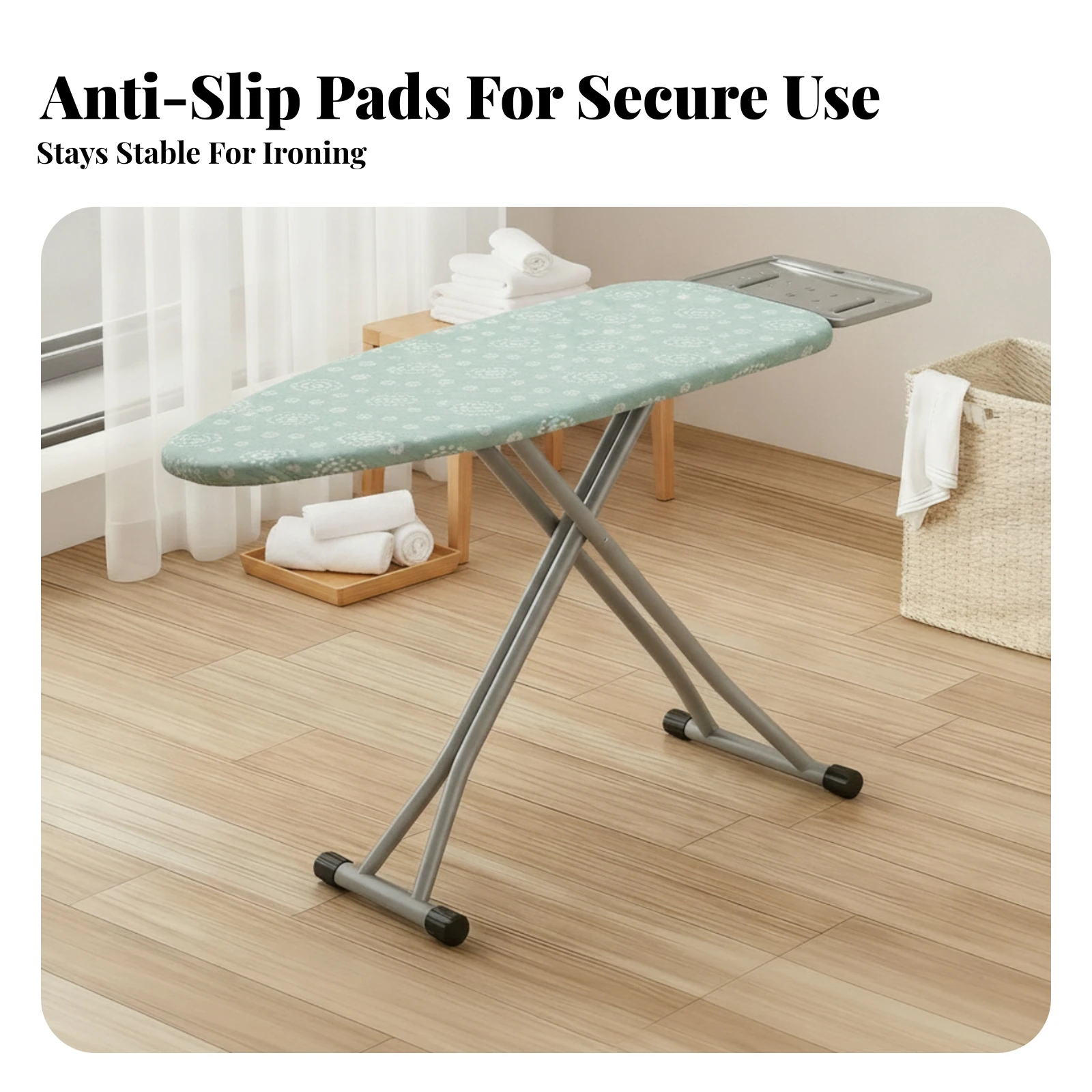 Folding Ironing Board Metal Frame Adjustable Height Ironing Board Home Goods Space Saving Heat Resistant Cover