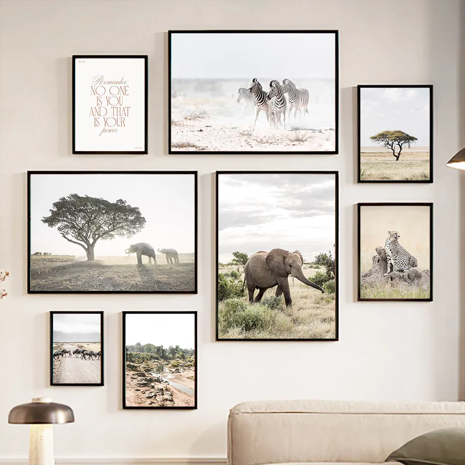 Green African Savannah Wild Animal Wall Art Canvas Painting Photo Posters And Prints Wall Pictures For Living Room Home Decor