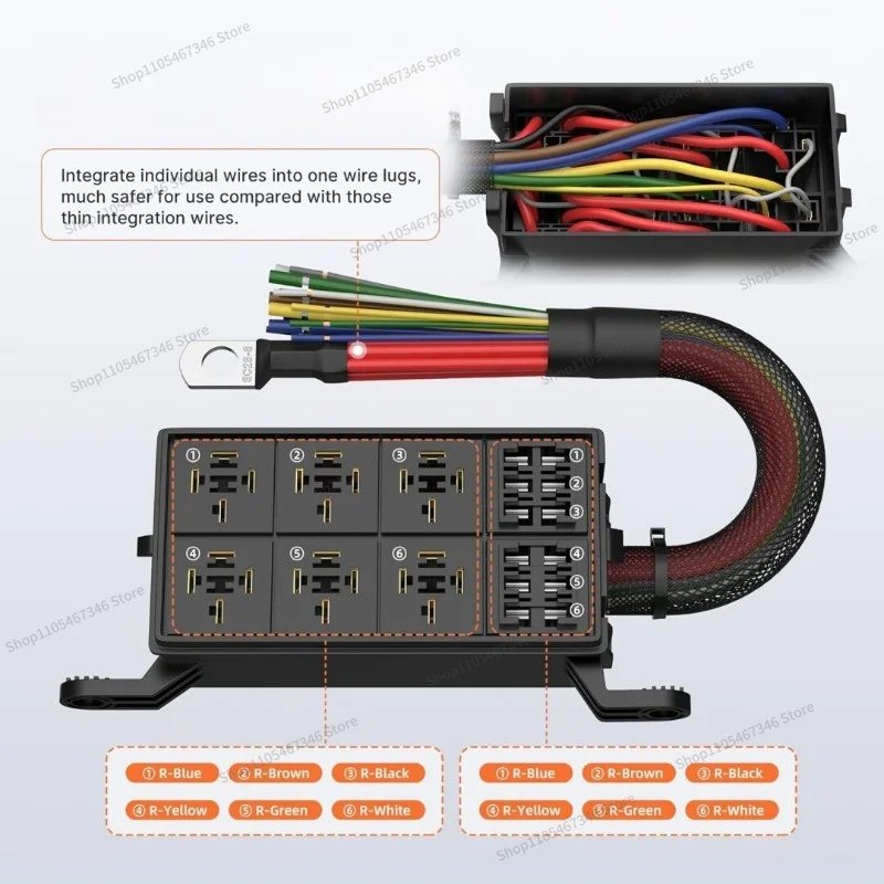 For 6-Way Car Fuse Box 12V Car Fuse and Relay Box with Pre-wired Fuse Relay