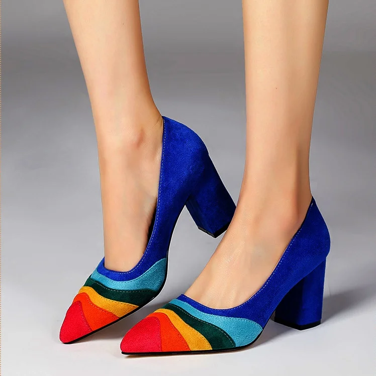 

Colorful Suede Pumps Pointed Toe Rainbow Stiletto Heels Slip On Classic Summer Fashion Women Daily Dress Party Sandals Shallow