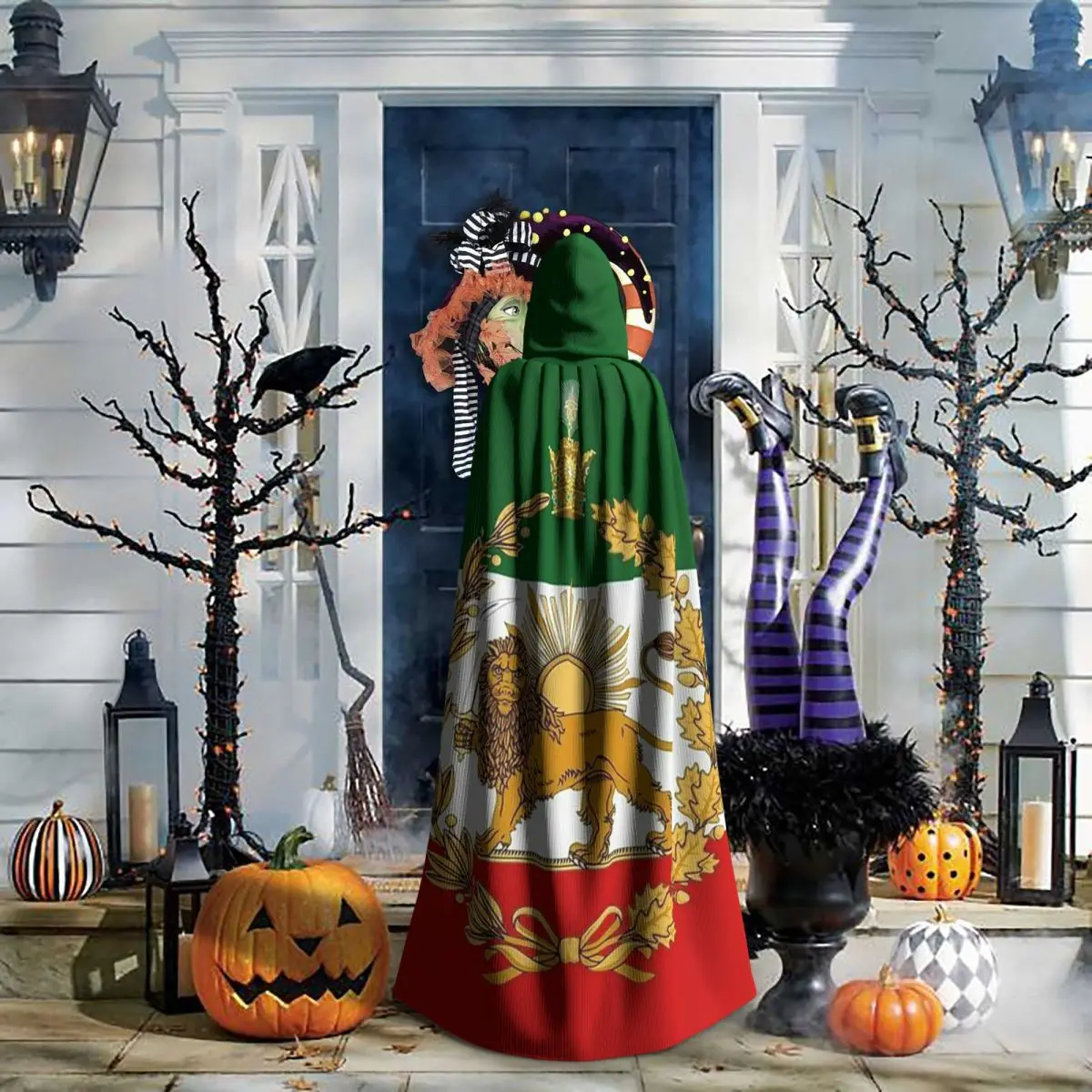 Flag Of Iran Iranian Long Hooded Cloak Witch Medieval Costume Cosplay Cape HalloweenVampire  Uni