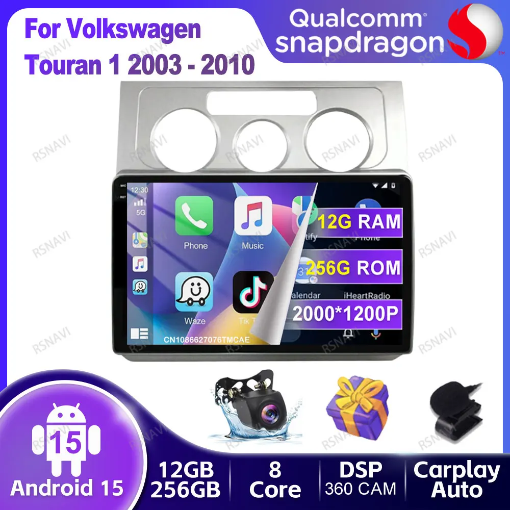 

Автомобильный радиоприемник Android 15 для Volkswagen Touran 1 2003-2019, беспроводной Carplay, автонавигация, мультимедийное головное устройство, 4G LTE, стерео BT
