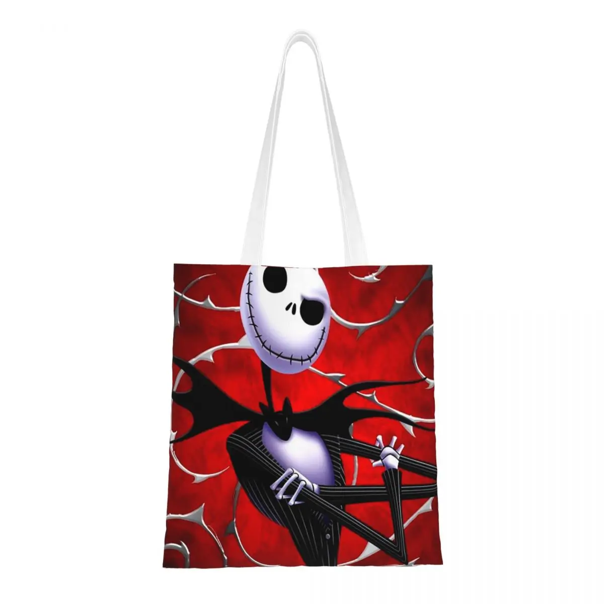 Custom Tim Burton Christmas Horror Movie Canvas Shopping Bag Women Reusable Grocery Jack Tote Shopper Bags