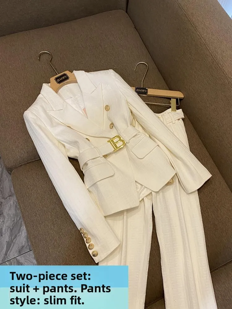 Ele conjunto de terno feminino outono inverno commute faion tecido bordado high-end profional aosphere d7896 conjunto na moda