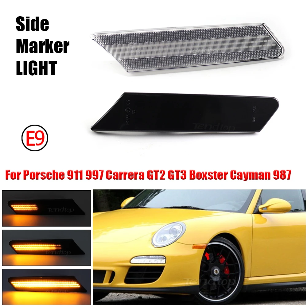 2X Dynamic LED Side Marker Light Arrow Turn Signal Blinker Indicator Lamp For Porsche Boxster Cayman 987  997 Carrera GT2 GT3