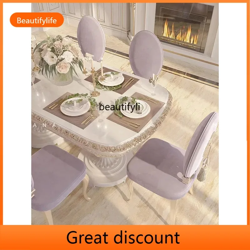 

a485 French style, solid wood light luxury oval carved multi-person dining table modern simple living room furniture