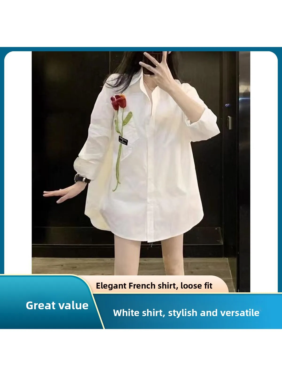 

White Loose Long Sve irt Women's Spring Autumn New Sle Premium Quali Outerwear Korean Sle Commute Faion