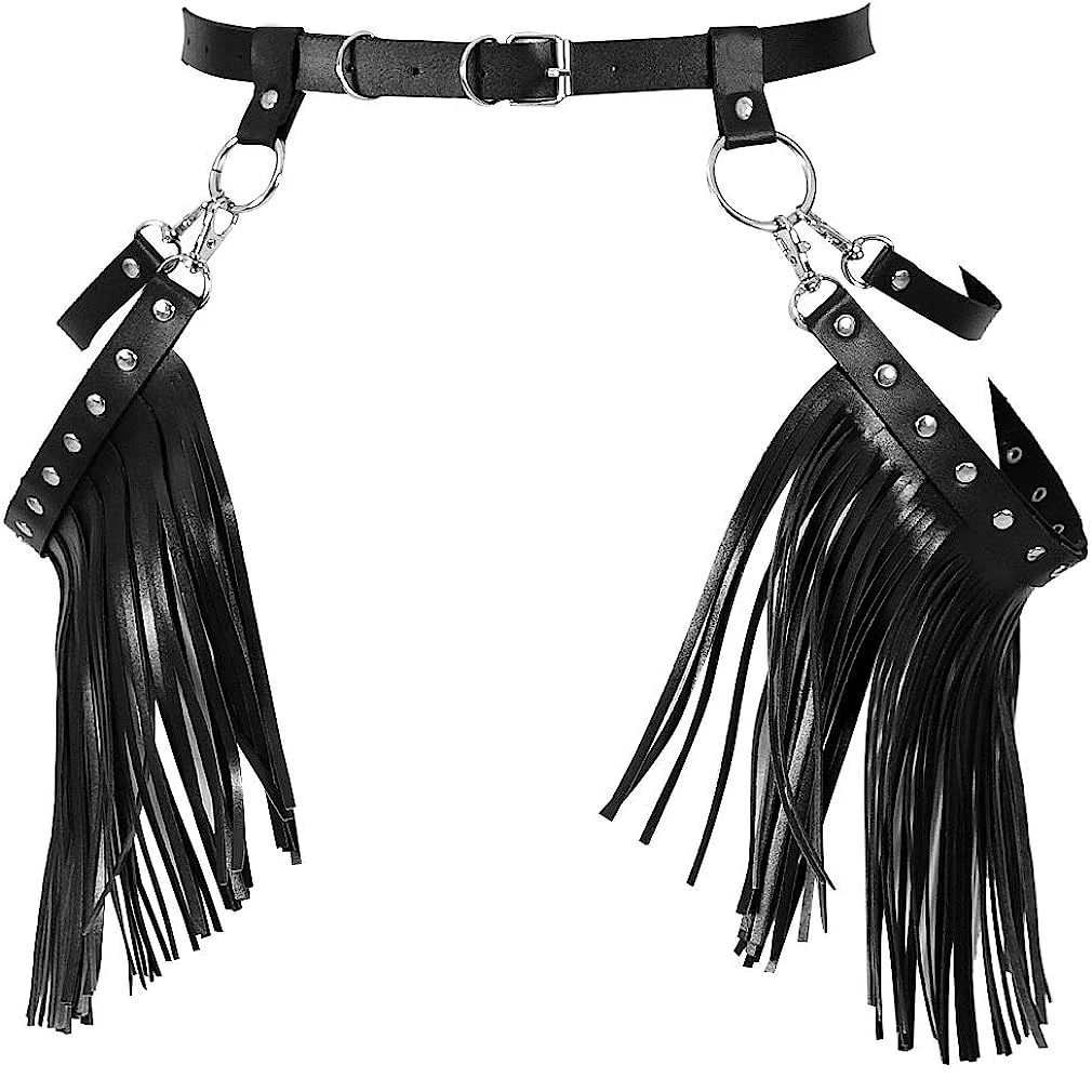 

Women Fashion Leather Harness Waist Belts Tassels Short Leather Skirt Punk Leather Harness Belt Gothic Clothing Accessories
