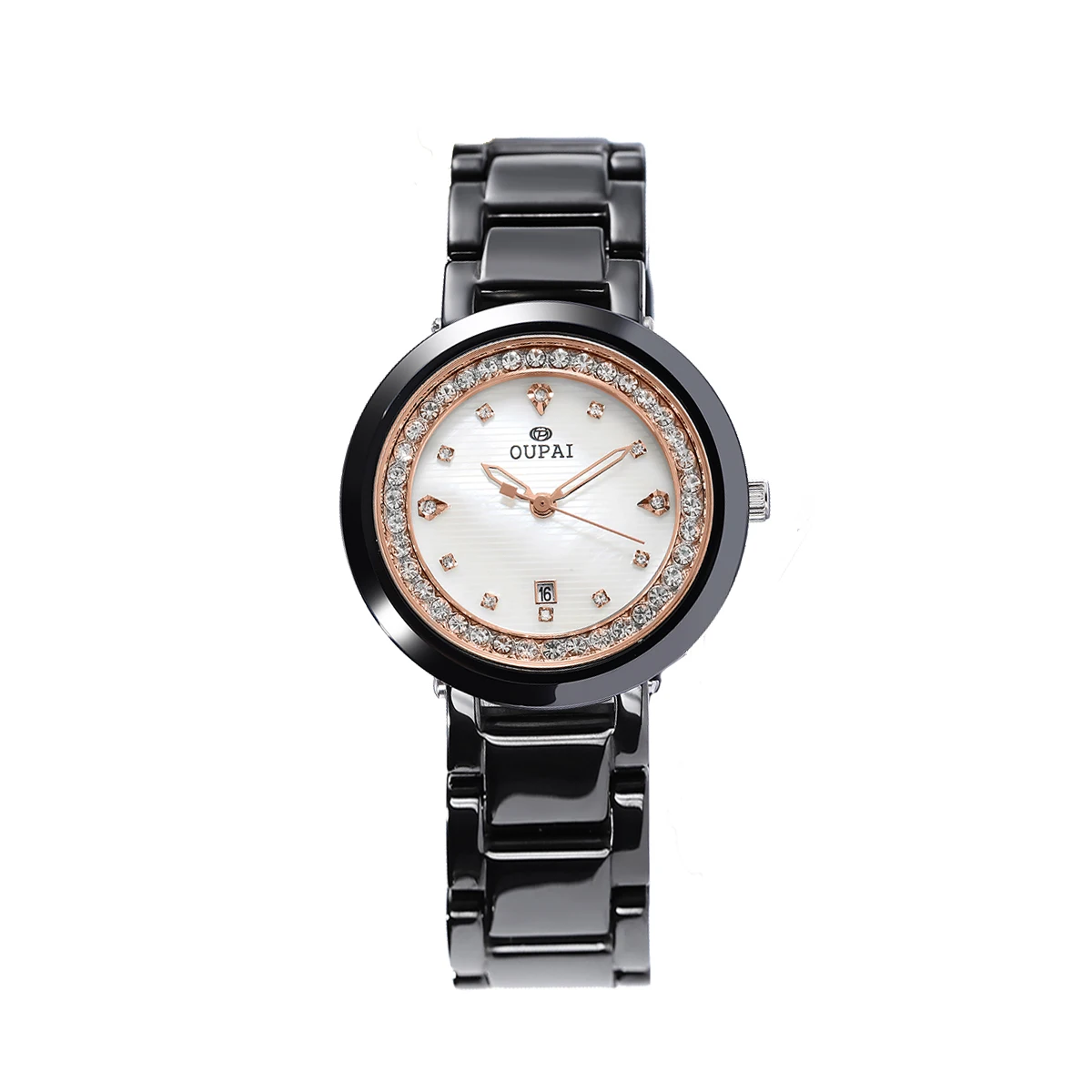 Часы Oupai, женские черные керамические ремешки со стразами, японский кварцевый механизм, модный тренд, простые водонепроницаемые светящиеся часы