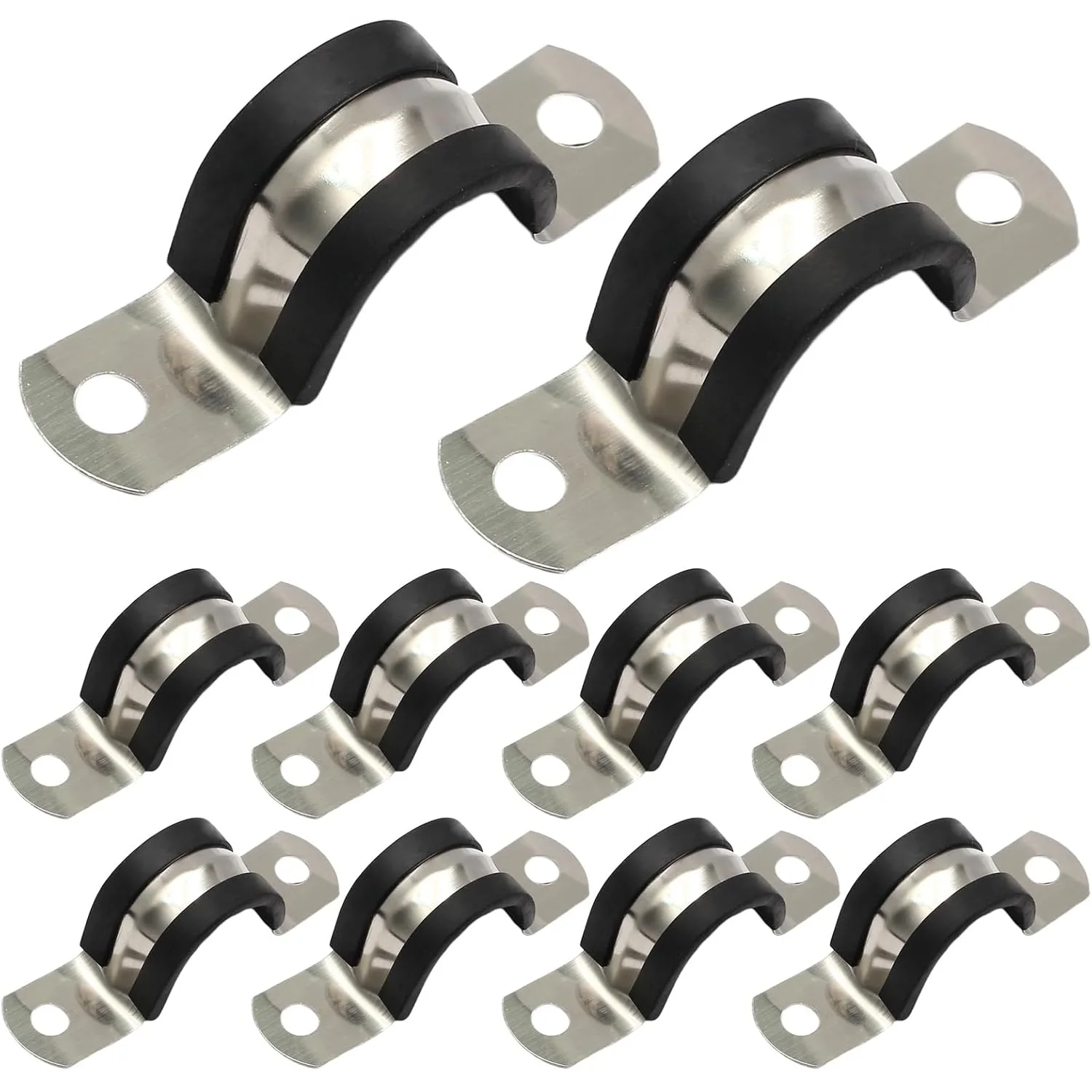 30pc 304 Stainless Steel U Shape Pipe Clamp Rubber Pipe Strap Hanger Clamp Rubber Lined P Clips Cable Hose Mounting Bracket Clip