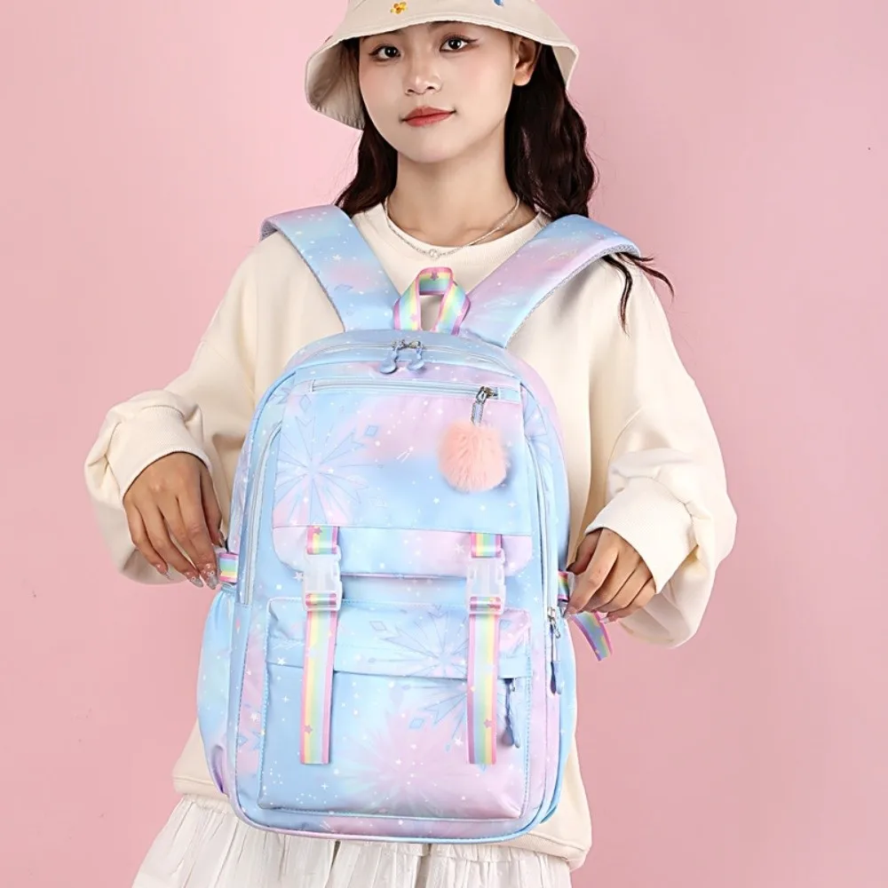 

Multicolor Nylon Backpack Lightweight Multiple Pockets Students School Bag with Pendant Korean Style School Backpack School