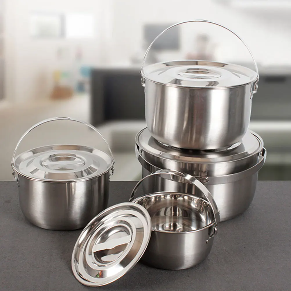 

Lard Basin Handle Food Storage Container Metal Lid Multi Function Oil Stainless Steel Bowl Kitchen Tool Vegetable Mixing Bowl
