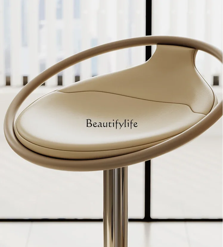 

pg45Modern Simple and Light Luxury Leather Minimalist Lifting Rotating High Stool Stainless Steel Metal Stool