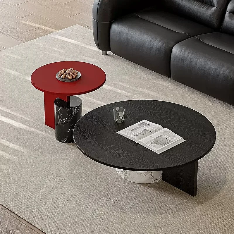 H80 Mid-Century Retro Solid Wood Marble Coffee Table Classic Contrast Low Table Art Simple Wabi-Sabi Design