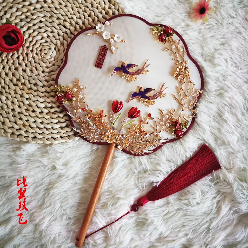 Éventail de Mariée, Éventail Rond Chinois Antique, Décoration pour Tenues Xiuhe, Accessoire de Photographie, Accessoire de Spectacle, Éventail pour Fête Dansante
