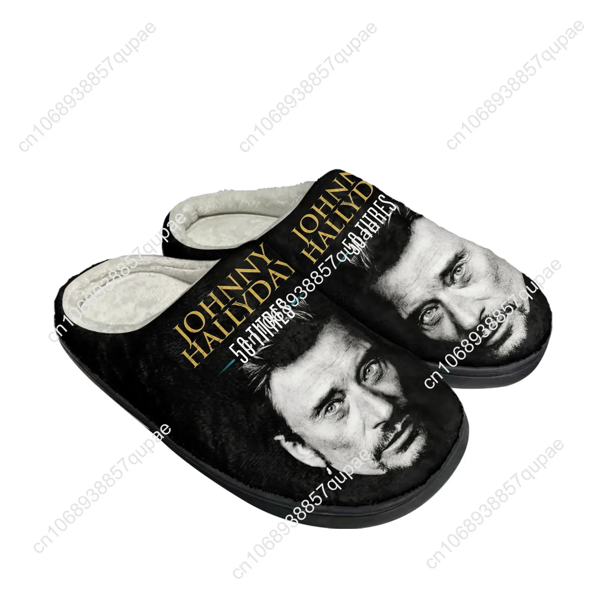 Johnny Hallyday Rock Singer Home Cotton Custom Slippers Mens Women Sandals Plush 3D Print Casual Keep Warm Shoes Thermal Slipper