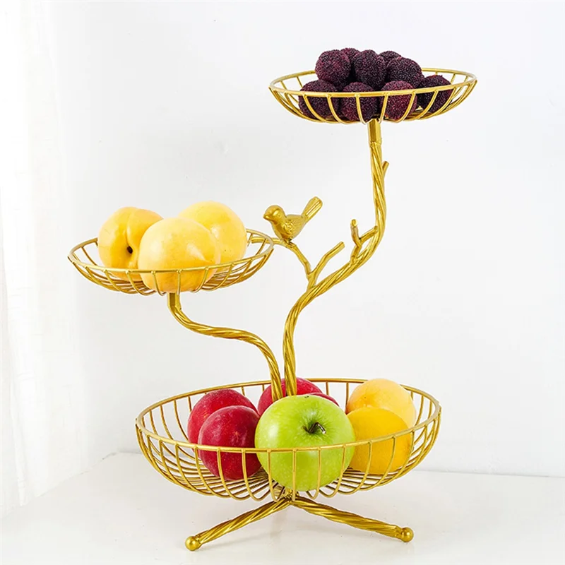 

ABWR-3-Tier Fruit Basket Holder Decorative Fruit Bowl Rack Metal Stand Table Countertop Holder For Vegetables Bread Snack