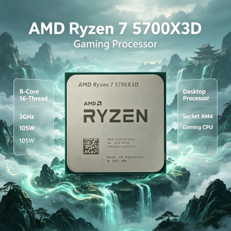 Ryzen R7 5700X3D AMD Desktop CPU 8 Cores 16 Threads 3.0GHz Up to 4.1GHz 105W AM4 DDR4 Processor
