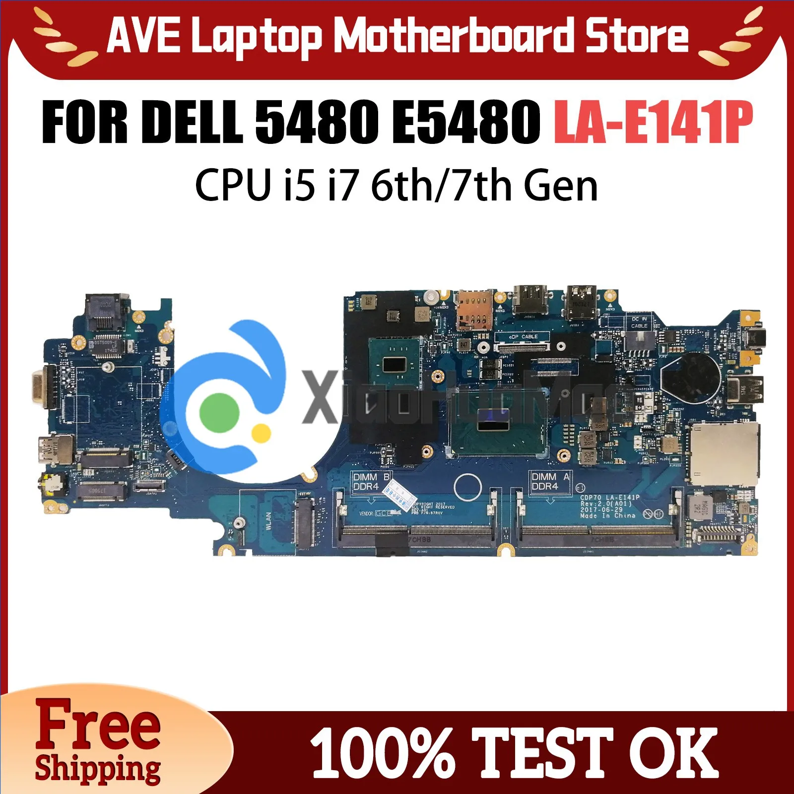 Computer Mainboard For DELL 5480 E5480 0MP1YJ LA-E141P CN-0MP1YJ Laptop Motherboard With I5 I7 6th 7th CPU Systemboard