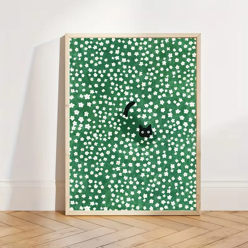 Abstract Animal Plant Art Canvas Posters Daisy Grass Black Cat Paintings Birthday Gifts Bedroom Kitchen Bathroom Home Decoration