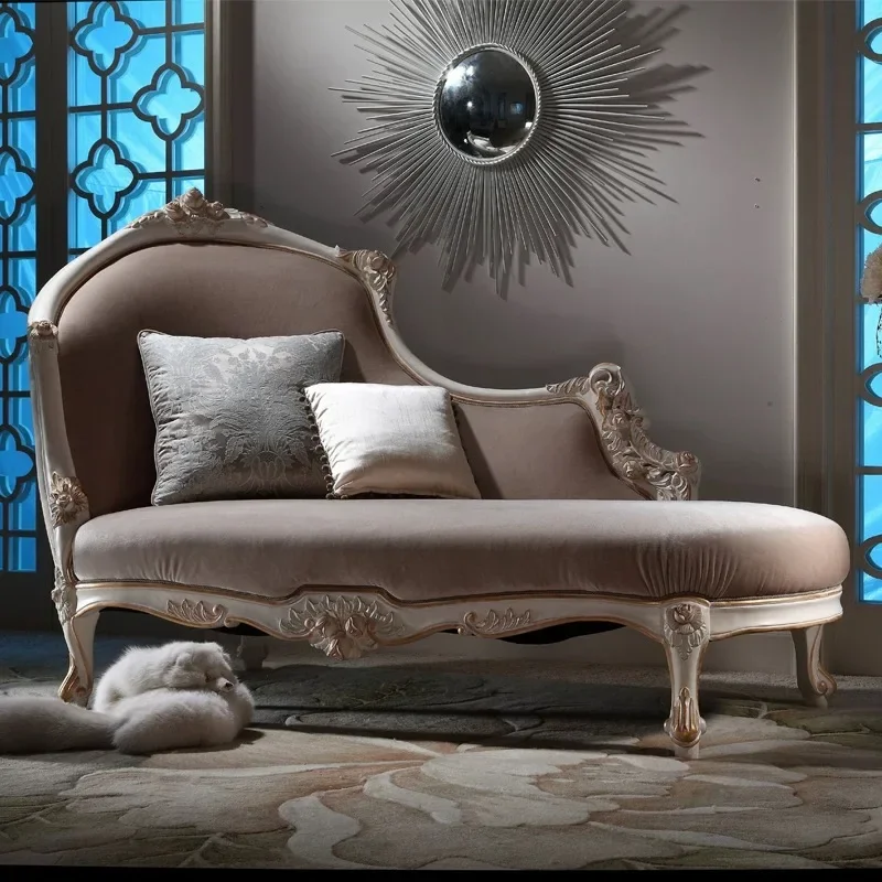 American solid wood chaise longue balcony French leisure sofa bedroom beauty couch European small recliner