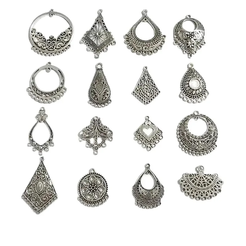 

10pcs Charms Earring Connector Antique Silver Filigree Multi Strand Pendants for DIY Jewelry Making Accessories