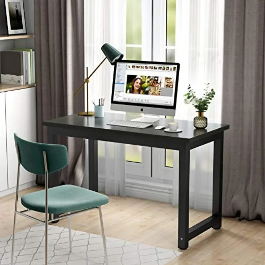 Home office computer desk, 47 inch, engineered wood, white, scratch-resistant surface and cable management