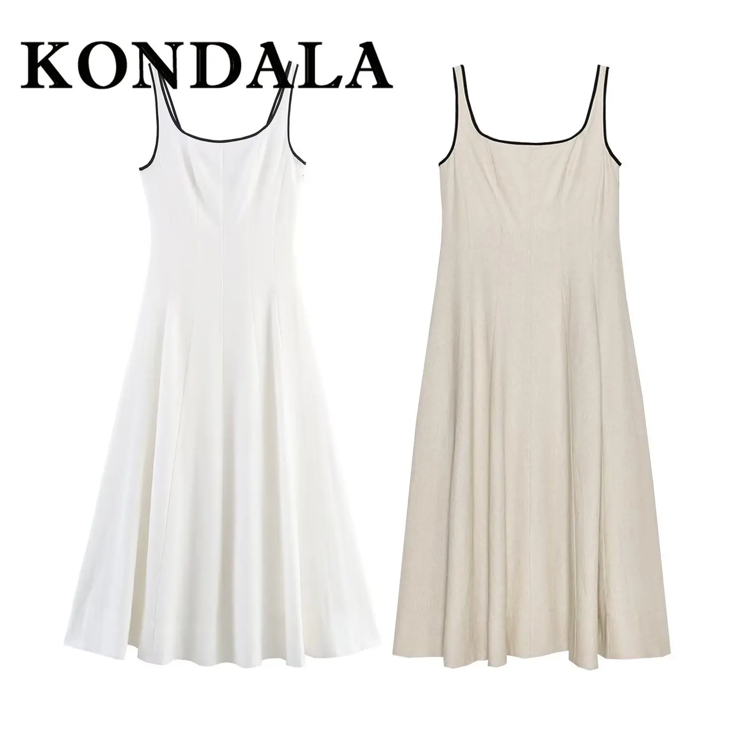 KONDALA Chic Woman Dress Fashion 2025 Summer Mini Sleeveless Holiday Square Collar Dress Pleated Female Party White Vestidos