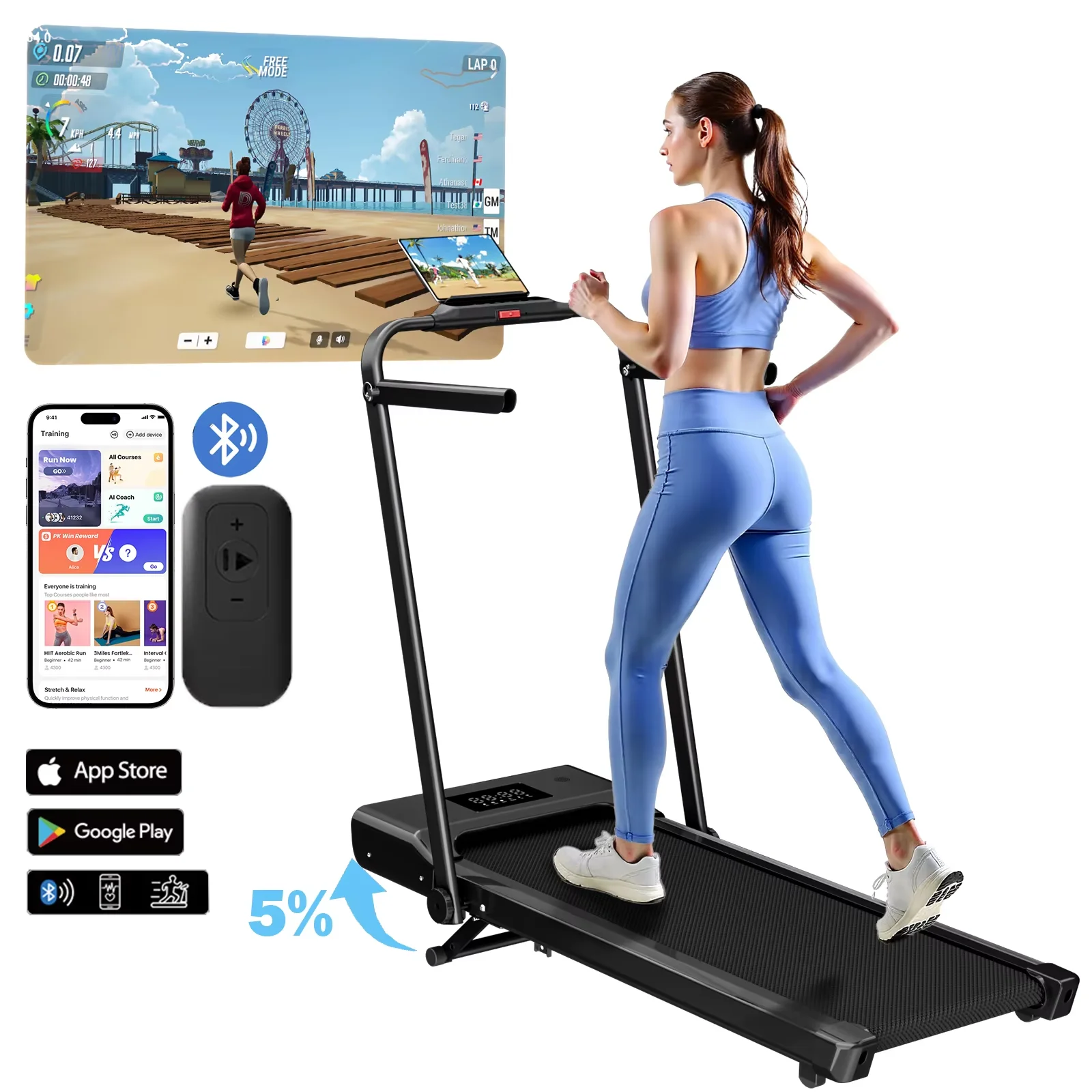 300Ibs Capacity 3.0HP Portable Treadmill for Home Remote Control LCD Display Walkingpad Foldable Treadmills with Handle Incline
