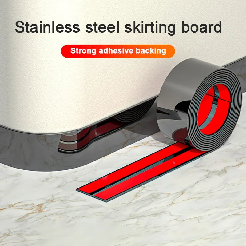 2.6-Meter Self-Adhesive Stainless Steel Skirting Board, Suitable for Walls, Doors, Cabinets, and the Bottom Edge of Dishwashers.