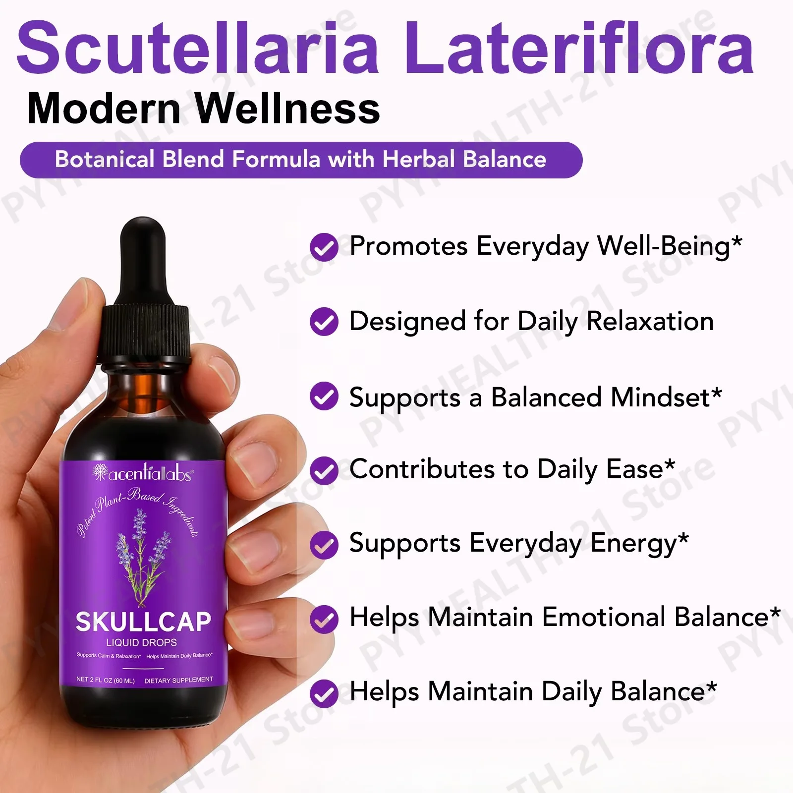 Skullcap Liquid Drops Release Stress Promote Calm Relaxation & Emotional Balance Emhamce Energy 60ml for Anxiety Nervous Tension