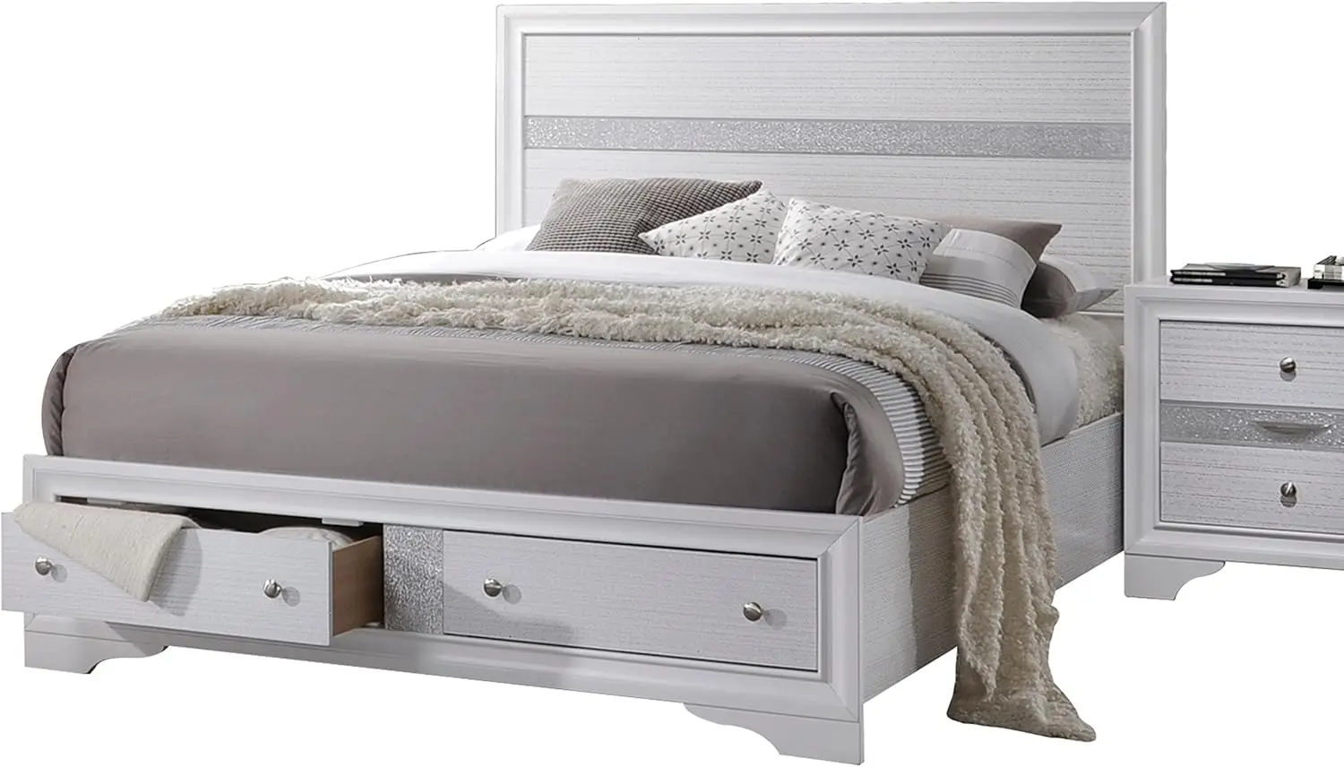 Naima Queen Wooden Storage Bed in White