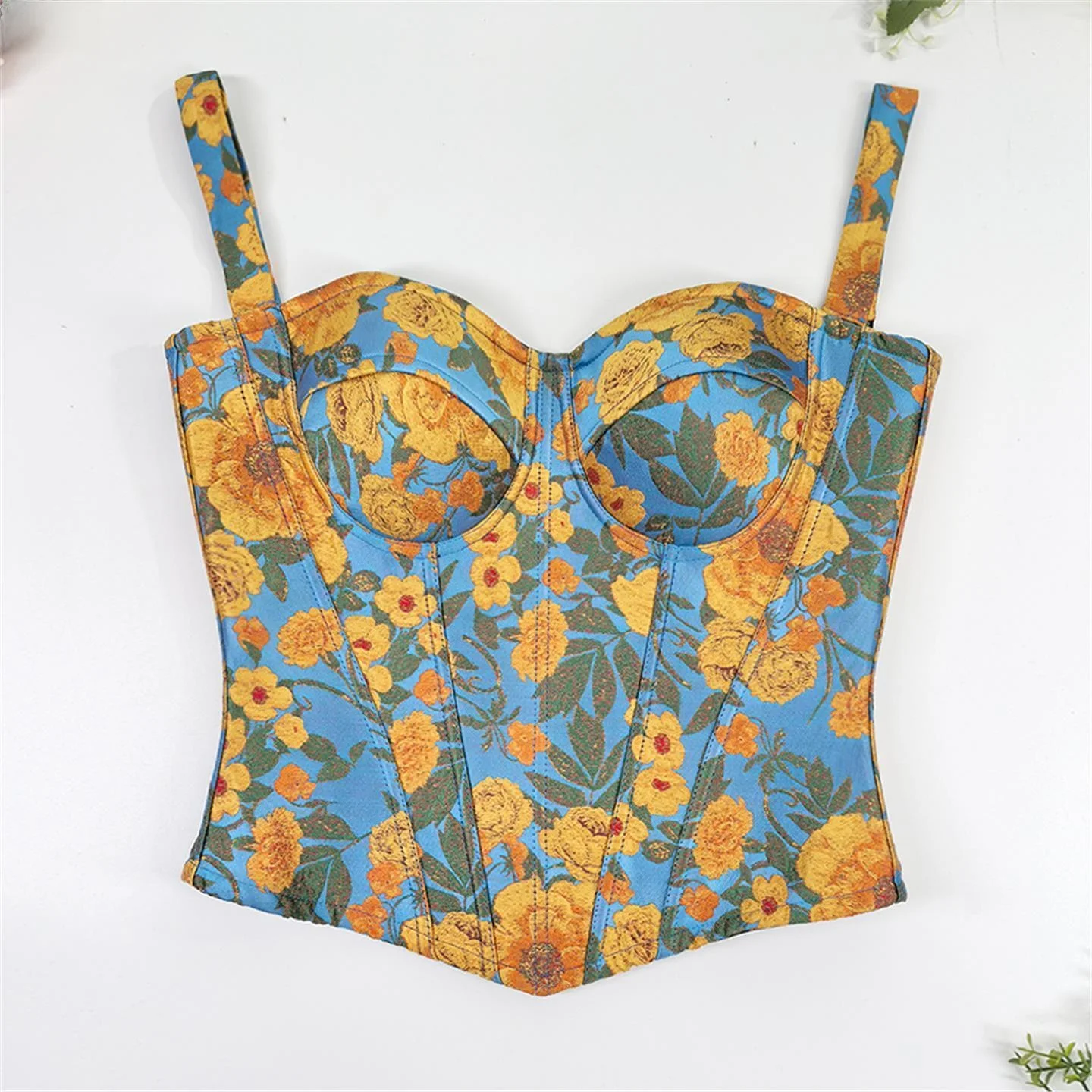 Summer Vacation Countryside Style One Shoulder Strap Top Women's Sunflower Ink Pattern European Style Polyester Vest Tank Top