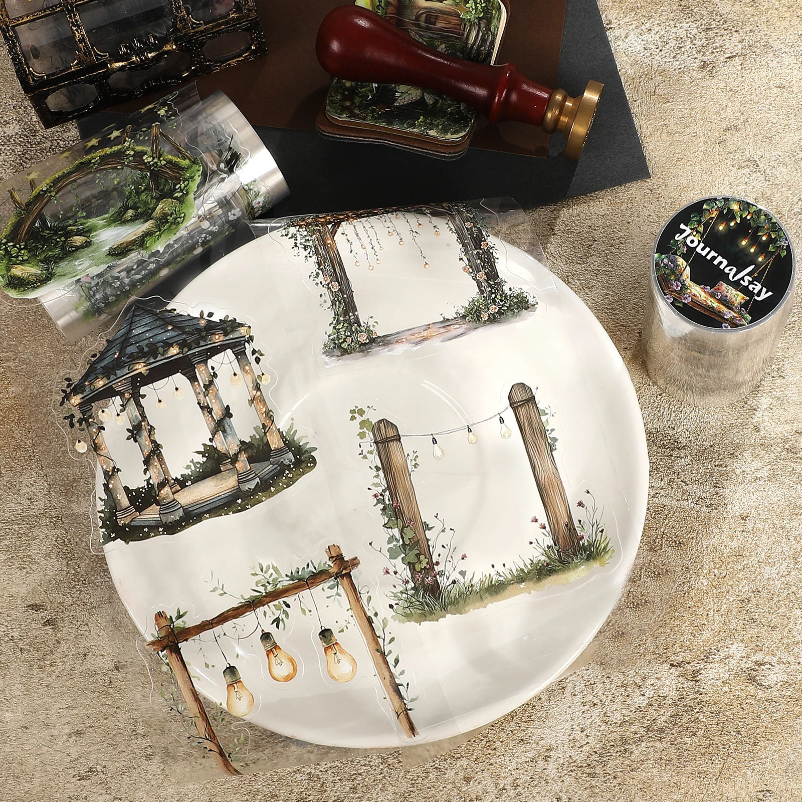 80mm*200cm Vintage Colorful Swing Light Landscape PET Tape Creative DIY Journal Material Collage Scrapbooking Stationery