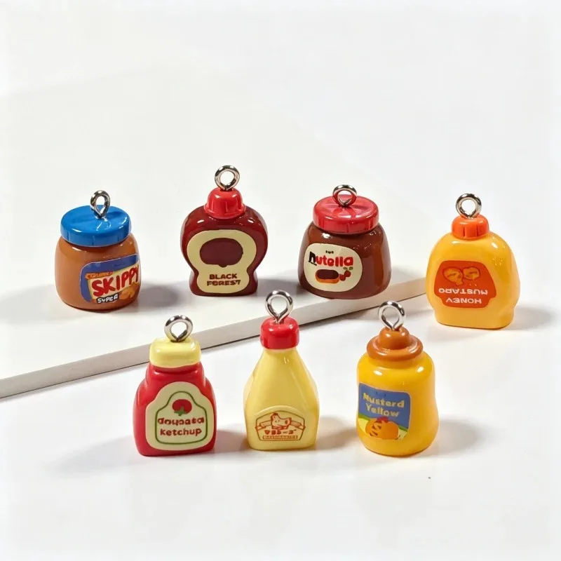 10pcs Mini Simulation Sauce Bottle Resin Charms salad Peanut butter tomato sauce Cute Jar Pendant DIY Earring Jewelry Make