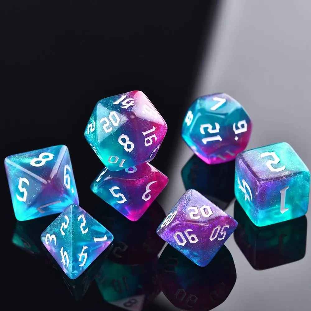 Iridescent Glitter Polyhedral 7-Die Two-tone Dice Set D4 D6 D8 D10 D% D12 D20 for DND Enthusiast RPG Adventurer